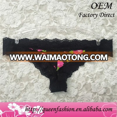 Latest style flower print sex g-string ladies erotic tanga bikini panties for bodywear and sliming